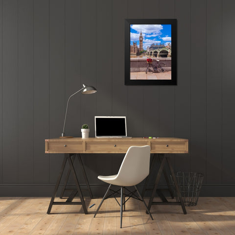 Bunch of Roses on a bicycle agaisnt Westminster Abby, London, UK Black Modern Wood Framed Art Print by Frank, Assaf