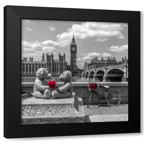 Teddy Bears with red rose agasint Westminster Abby, London, UK Black Modern Wood Framed Art Print with Double Matting by Frank, Assaf