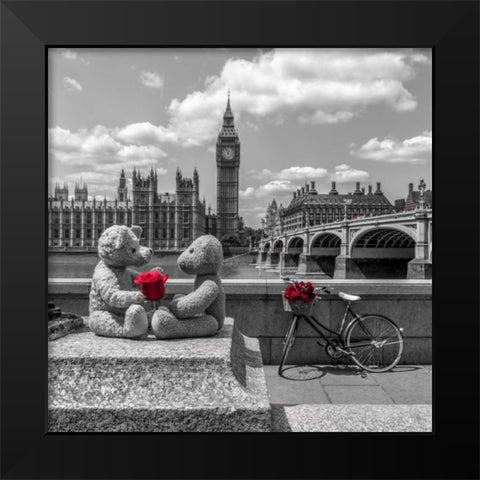 Teddy Bears with red rose agasint Westminster Abby, London, UK Black Modern Wood Framed Art Print by Frank, Assaf
