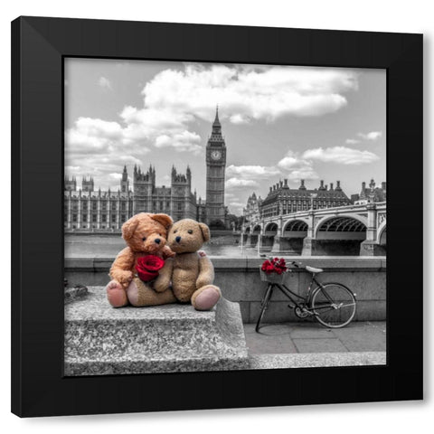 Teddy Bears with red rose agasint Westminster Abby, London, UK Black Modern Wood Framed Art Print with Double Matting by Frank, Assaf