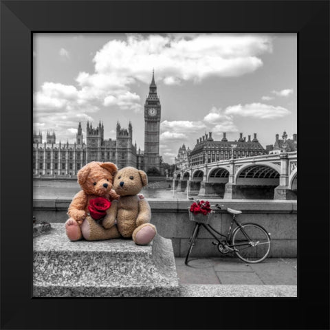 Teddy Bears with red rose agasint Westminster Abby, London, UK Black Modern Wood Framed Art Print by Frank, Assaf