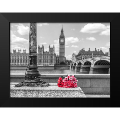 Bunch of Roses by a lampost, London, UK Black Modern Wood Framed Art Print by Frank, Assaf