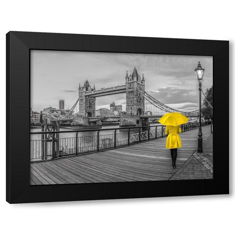 Lady in yellow, Tower bridge, London Black Modern Wood Framed Art Print with Double Matting by Frank, Assaf