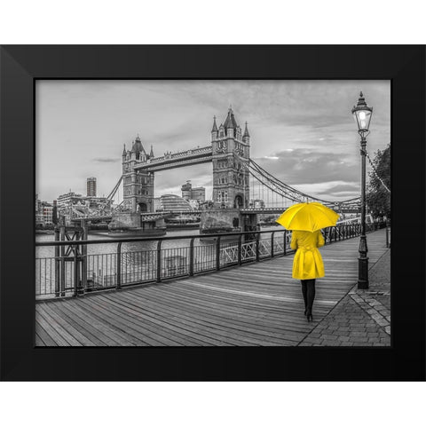 Lady in yellow, Tower bridge, London Black Modern Wood Framed Art Print by Frank, Assaf
