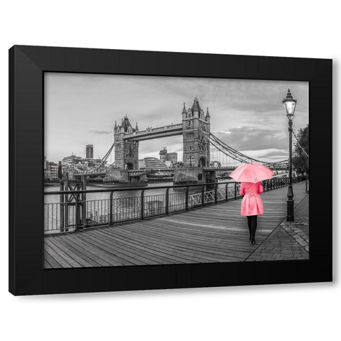 Lady in pink, Tower bridge, London Black Modern Wood Framed Art Print with Double Matting by Frank, Assaf