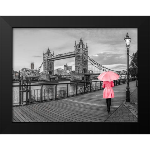 Lady in pink, Tower bridge, London Black Modern Wood Framed Art Print by Frank, Assaf
