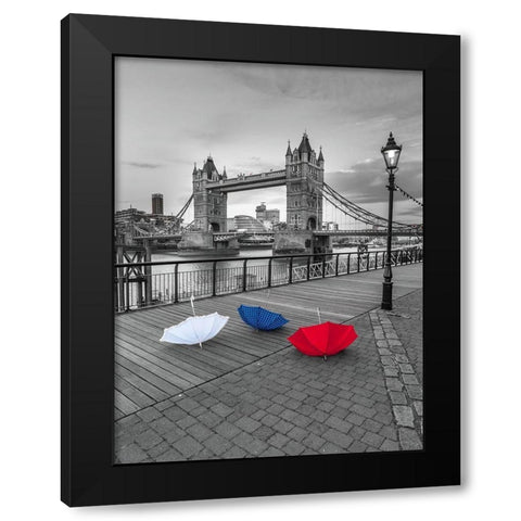 Colorful umbrellas on promenade near Tower bridge-London-UK Black Modern Wood Framed Art Print with Double Matting by Frank, Assaf