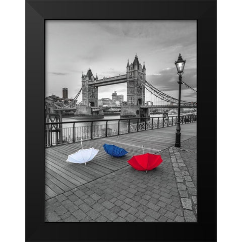 Colorful umbrellas on promenade near Tower bridge-London-UK Black Modern Wood Framed Art Print by Frank, Assaf