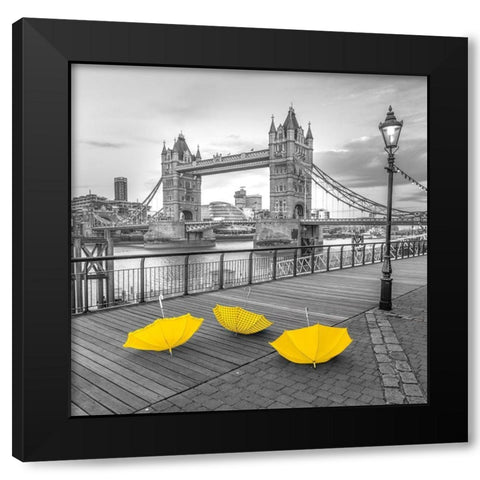 Yellow umbrellas, Tower bridge, London Black Modern Wood Framed Art Print with Double Matting by Frank, Assaf
