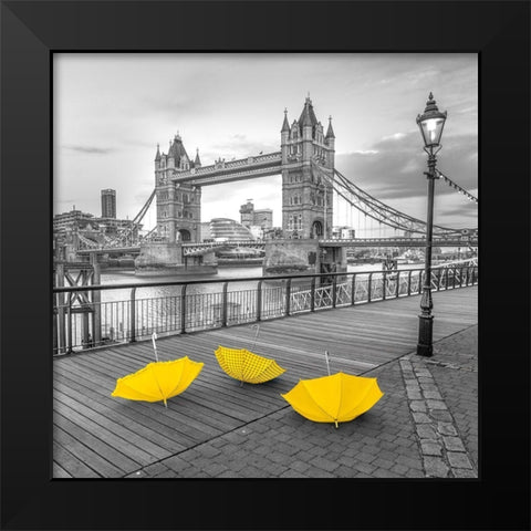 Yellow umbrellas, Tower bridge, London Black Modern Wood Framed Art Print by Frank, Assaf