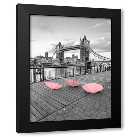 Pink umbrellas, Tower bridge, London Black Modern Wood Framed Art Print with Double Matting by Frank, Assaf