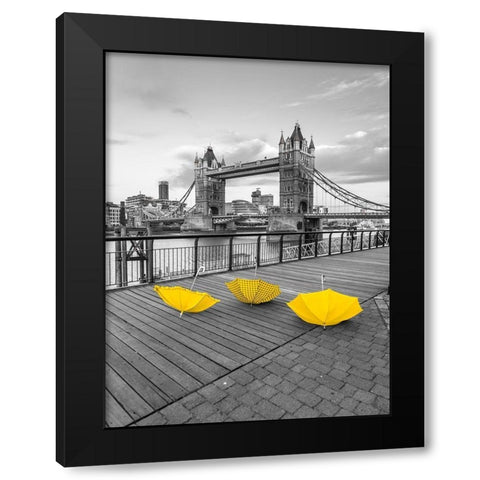 Yellow umbrellas, Tower bridge, London Black Modern Wood Framed Art Print with Double Matting by Frank, Assaf