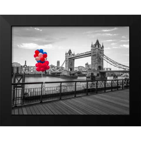 Balloons on promenade near Tower bridge, London, UK Black Modern Wood Framed Art Print by Frank, Assaf