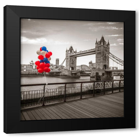 Balloons on promenade near Tower bridge, London, UK Black Modern Wood Framed Art Print with Double Matting by Frank, Assaf
