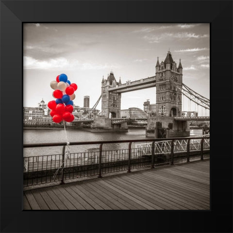 Balloons on promenade near Tower bridge, London, UK Black Modern Wood Framed Art Print by Frank, Assaf