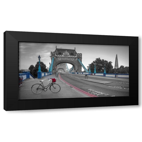 Bunch of roses on a bicycle near Tower Bridge, London, UK Black Modern Wood Framed Art Print with Double Matting by Frank, Assaf