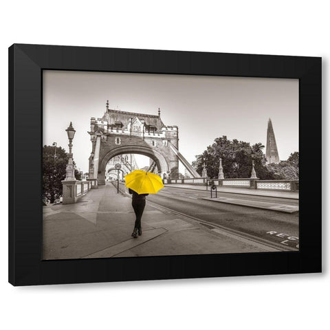 Lady with a yellow umbrella, Tower bridge, London Black Modern Wood Framed Art Print with Double Matting by Frank, Assaf