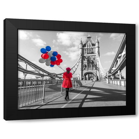 Tourist with colorful balloons on Tower Bridge, London, UK Black Modern Wood Framed Art Print with Double Matting by Frank, Assaf