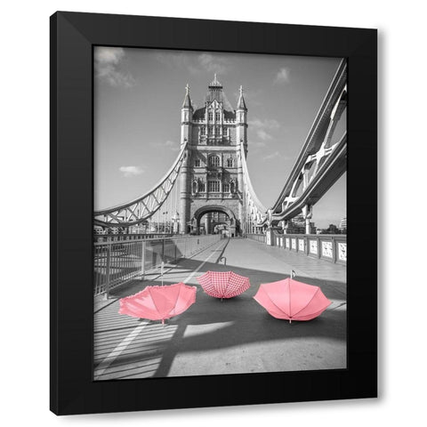 Pink umbrellas, Tower bridge, London Black Modern Wood Framed Art Print with Double Matting by Frank, Assaf