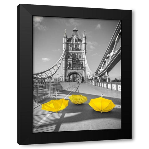 Yellow umbrellas, Tower bridge, London Black Modern Wood Framed Art Print with Double Matting by Frank, Assaf