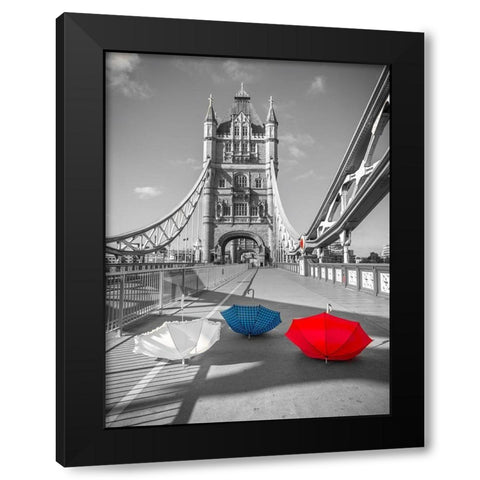 Colorful umbrellas on Tower bridge, London, UK Black Modern Wood Framed Art Print with Double Matting by Frank, Assaf