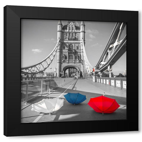 Colorful umbrellas on Tower bridge, London, UK Black Modern Wood Framed Art Print with Double Matting by Frank, Assaf
