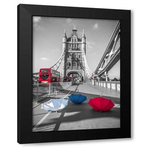 Colorful umbrellas on Tower bridge, London, UK Black Modern Wood Framed Art Print with Double Matting by Frank, Assaf