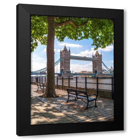 Thames promenade with Tower bridge in background, London, UK Black Modern Wood Framed Art Print by Frank, Assaf