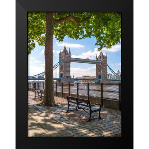 Thames promenade with Tower bridge in background, London, UK Black Modern Wood Framed Art Print by Frank, Assaf
