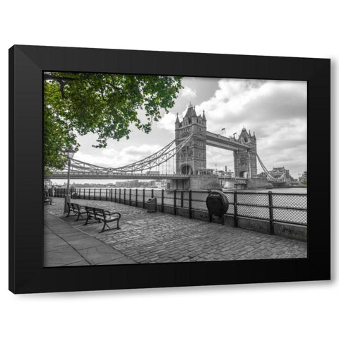 Thames promenade with Tower bridge in background, London, UK Black Modern Wood Framed Art Print with Double Matting by Frank, Assaf
