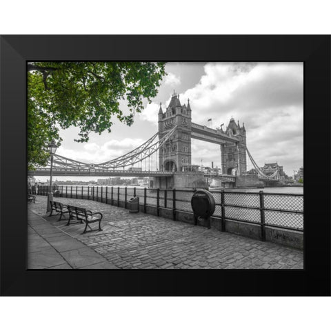 Thames promenade with Tower bridge in background, London, UK Black Modern Wood Framed Art Print by Frank, Assaf