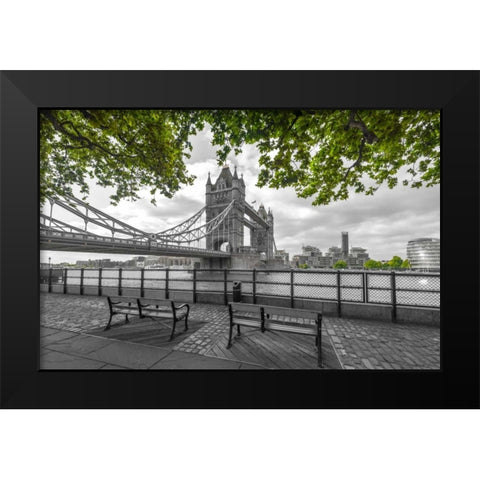 Thames promenade with Tower bridge in background, London, UK Black Modern Wood Framed Art Print by Frank, Assaf