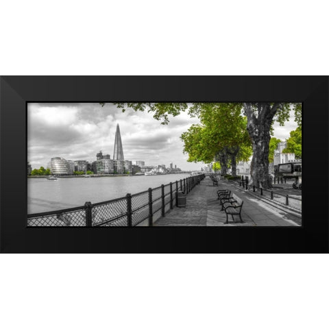 Thames promenade with The Shard in background, London, UK Black Modern Wood Framed Art Print by Frank, Assaf