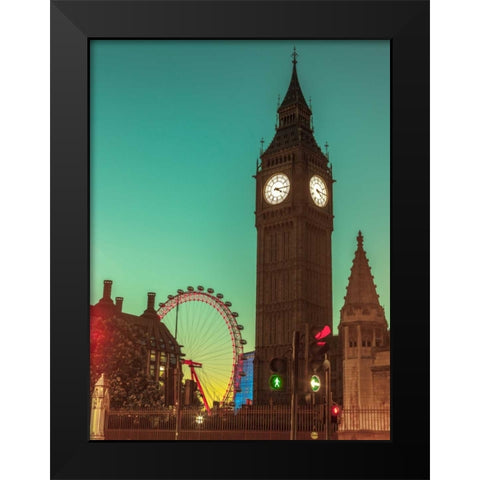View of Big Ben from street, London, UK, FTBR-1905 Black Modern Wood Framed Art Print by Frank, Assaf