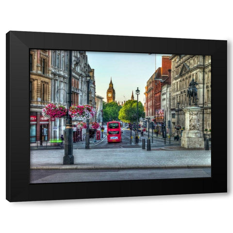 Streets of London city with double decker bus, UK Black Modern Wood Framed Art Print with Double Matting by Frank, Assaf