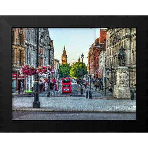Streets of London city with double decker bus, UK Black Modern Wood Framed Art Print by Frank, Assaf