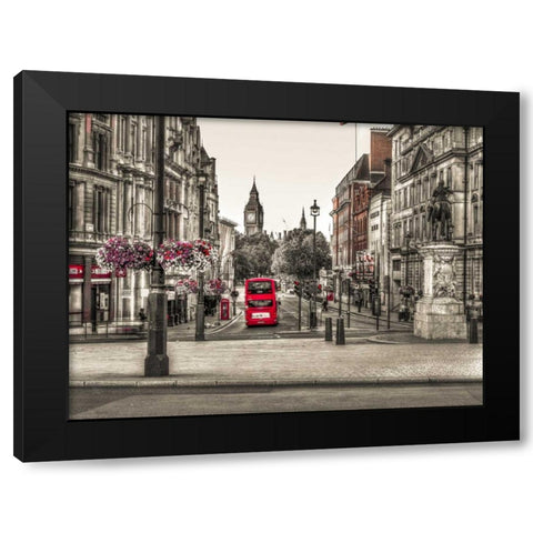 Streets of London city with double decker bus, UK Black Modern Wood Framed Art Print with Double Matting by Frank, Assaf