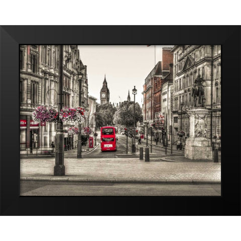 Streets of London city with double decker bus, UK Black Modern Wood Framed Art Print by Frank, Assaf