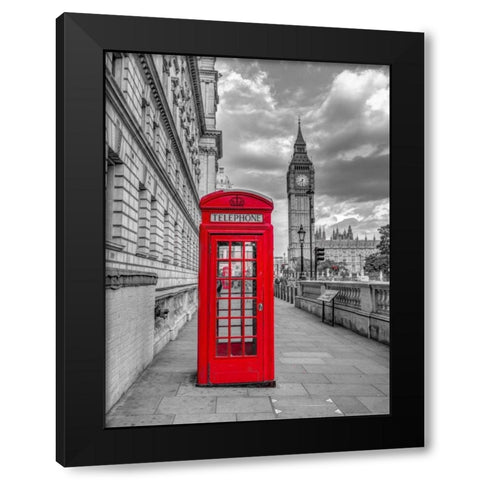Telephone booth with Big Ben, London, UK, FTBR-1809 Black Modern Wood Framed Art Print with Double Matting by Frank, Assaf
