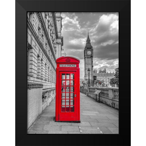 Telephone booth with Big Ben, London, UK, FTBR-1809 Black Modern Wood Framed Art Print by Frank, Assaf
