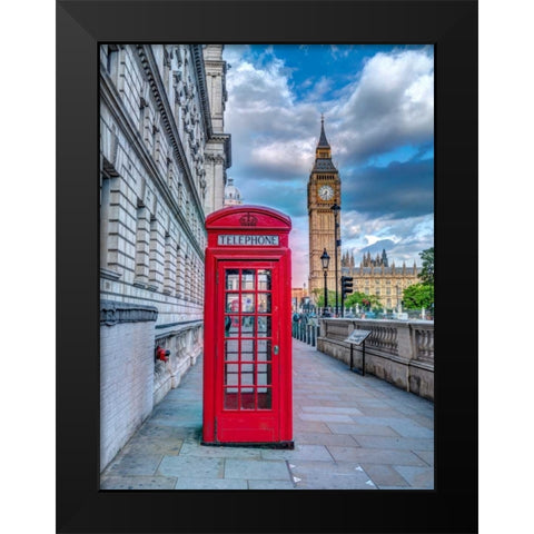 Telephone booth with Big Ben, London, UK Black Modern Wood Framed Art Print by Frank, Assaf