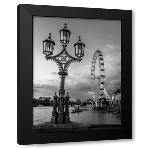 Street lamp with London Eye, London, UK Black Modern Wood Framed Art Print with Double Matting by Frank, Assaf
