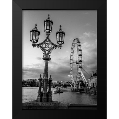 Street lamp with London Eye, London, UK Black Modern Wood Framed Art Print by Frank, Assaf