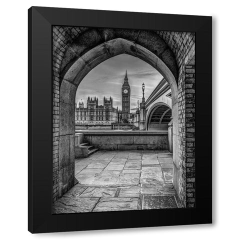 View of Big Ben through arch, London, UK, FTBR-1907 Black Modern Wood Framed Art Print with Double Matting by Frank, Assaf