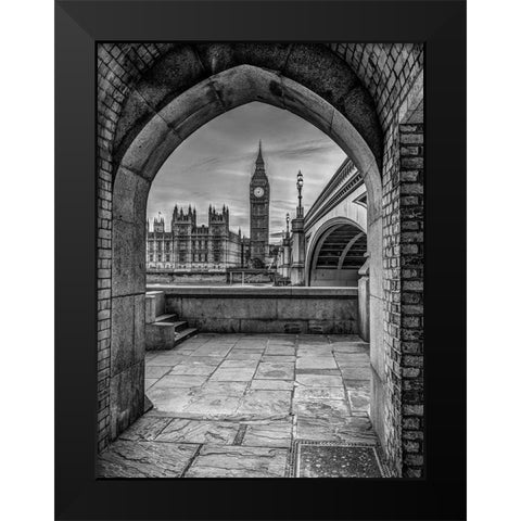 View of Big Ben through arch, London, UK, FTBR-1907 Black Modern Wood Framed Art Print by Frank, Assaf