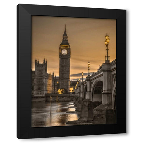 Westminster bridge and Big Ben from Thames promenade, London, UK Black Modern Wood Framed Art Print with Double Matting by Frank, Assaf