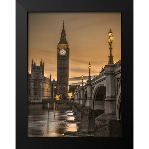 Westminster bridge and Big Ben from Thames promenade, London, UK Black Modern Wood Framed Art Print by Frank, Assaf