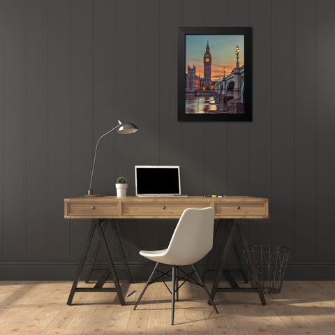 Westminster bridge and Big Ben from Thames promenade-London-UK Black Modern Wood Framed Art Print by Frank, Assaf