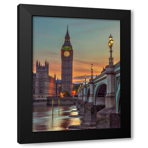 Westminster bridge and Big Ben from Thames promenade-London-UK Black Modern Wood Framed Art Print with Double Matting by Frank, Assaf
