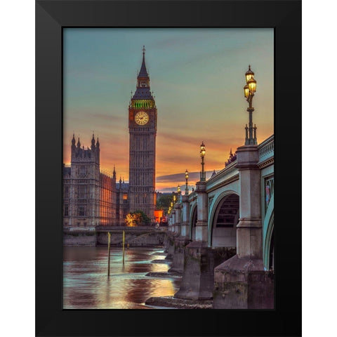Westminster bridge and Big Ben from Thames promenade-London-UK Black Modern Wood Framed Art Print by Frank, Assaf
